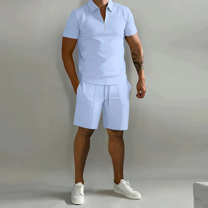 Men's Textured Polo and Shorts Set