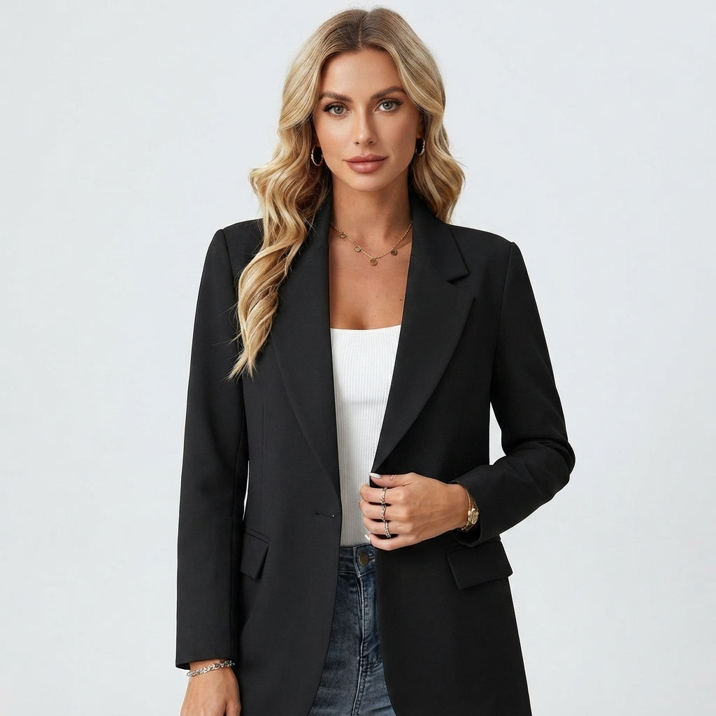 Women's Tailored Single Button Blazer for Office Wear