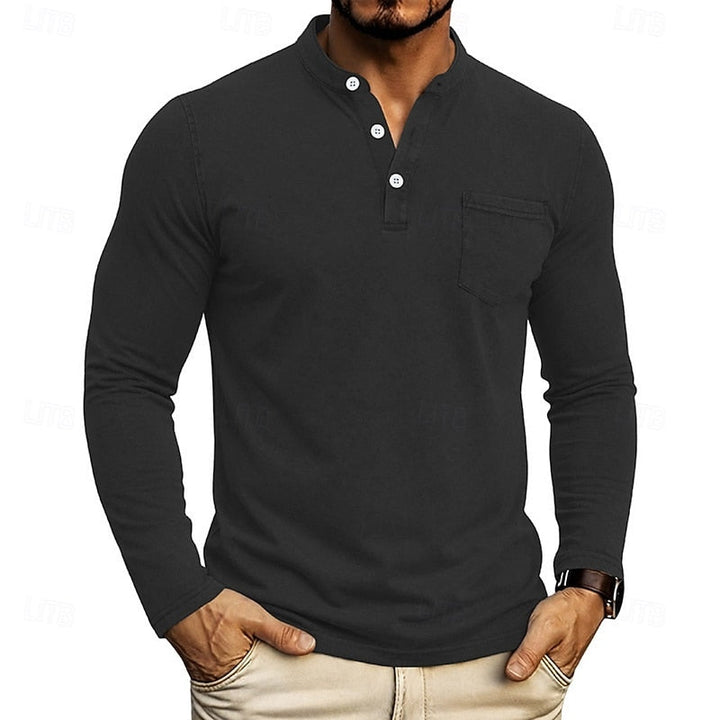 Men's Long Sleeve Henley with Chest Pocket