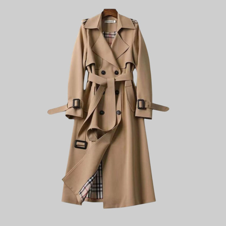 Women's Trench Coat with Belted Waist and Buckle Cuffs