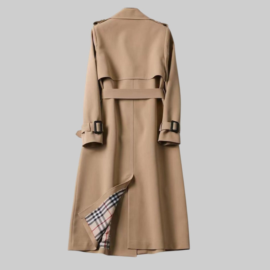 Women's Trench Coat with Belted Waist and Buckle Cuffs