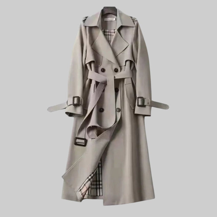 Women's Trench Coat with Belted Waist and Buckle Cuffs