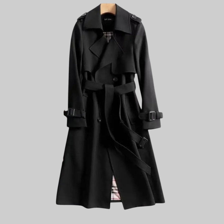 Women's Trench Coat with Belted Waist and Buckle Cuffs