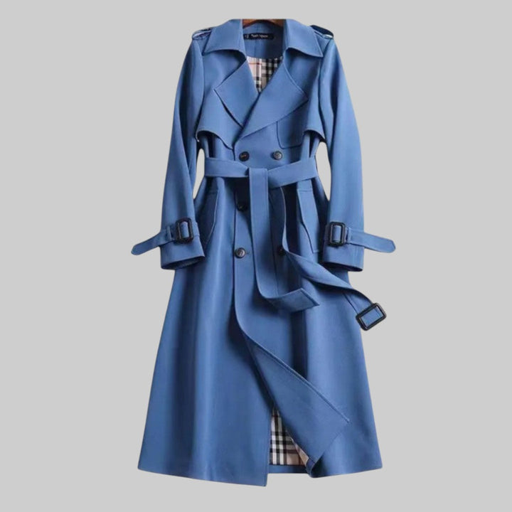 Women's Trench Coat with Belted Waist and Buckle Cuffs