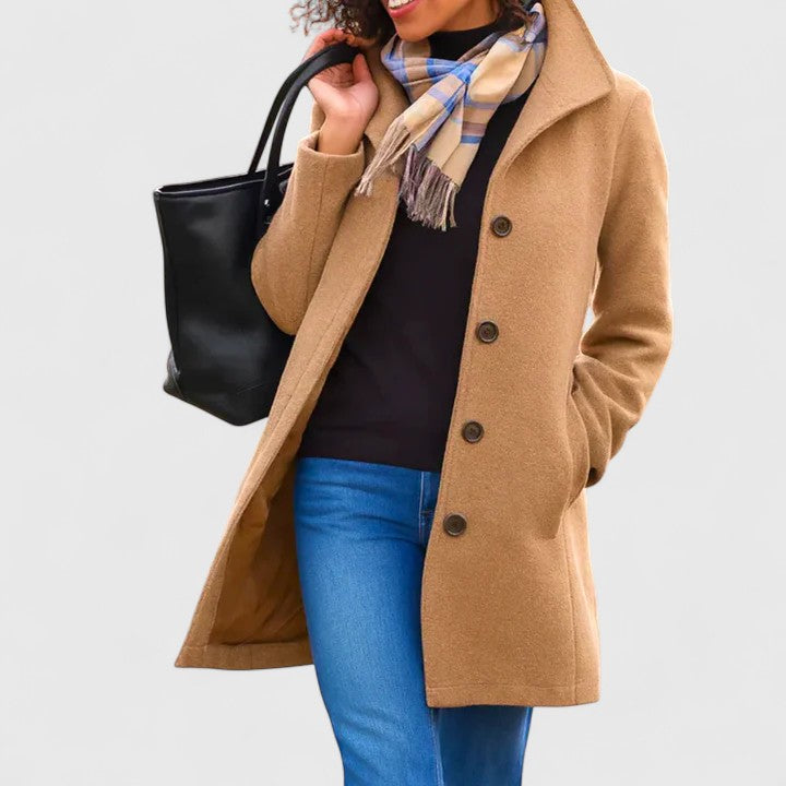 Women's Longline Button-Through Coat with Collar