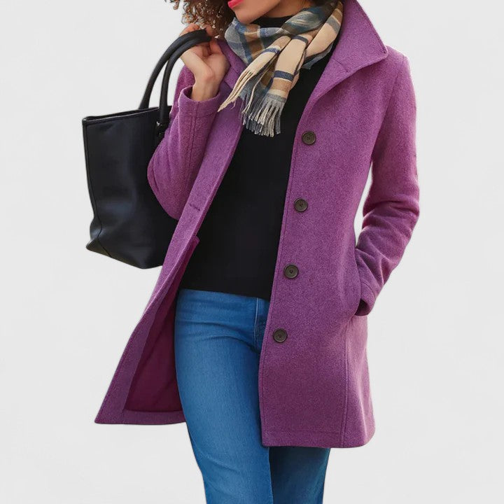 Women's Longline Button-Through Coat with Collar