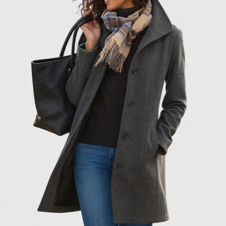 Women's Longline Button-Through Coat with Collar