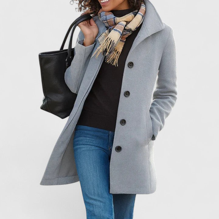 Women's Longline Button-Through Coat with Collar