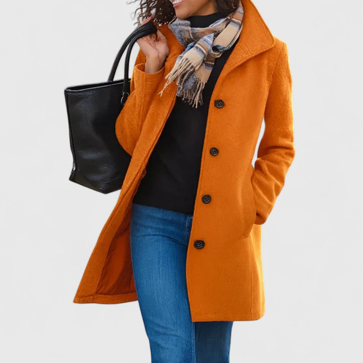 Women's Longline Button-Through Coat with Collar