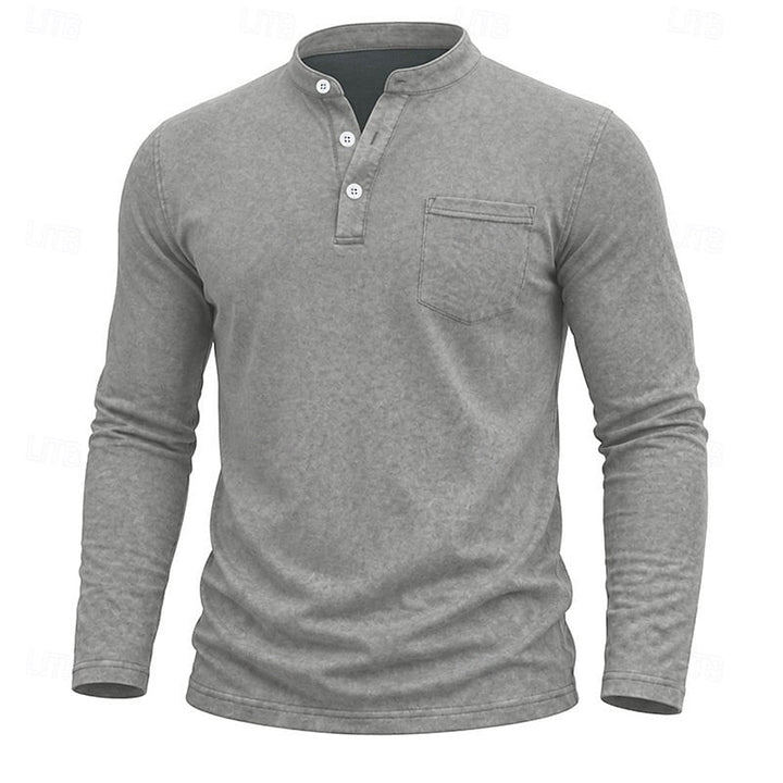Men's Long Sleeve Henley with Chest Pocket