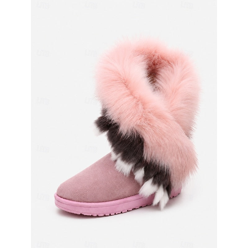 Women's Fur Trim Snow Boots with Pull-On Design