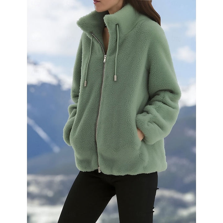 Manteau zippé en polaire pour femme, avec col montant et poches