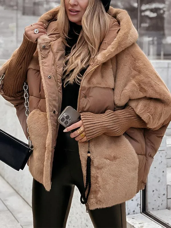 Women's Faux-Fur Hooded Puffer Jacket in Oversized Quilted Fit