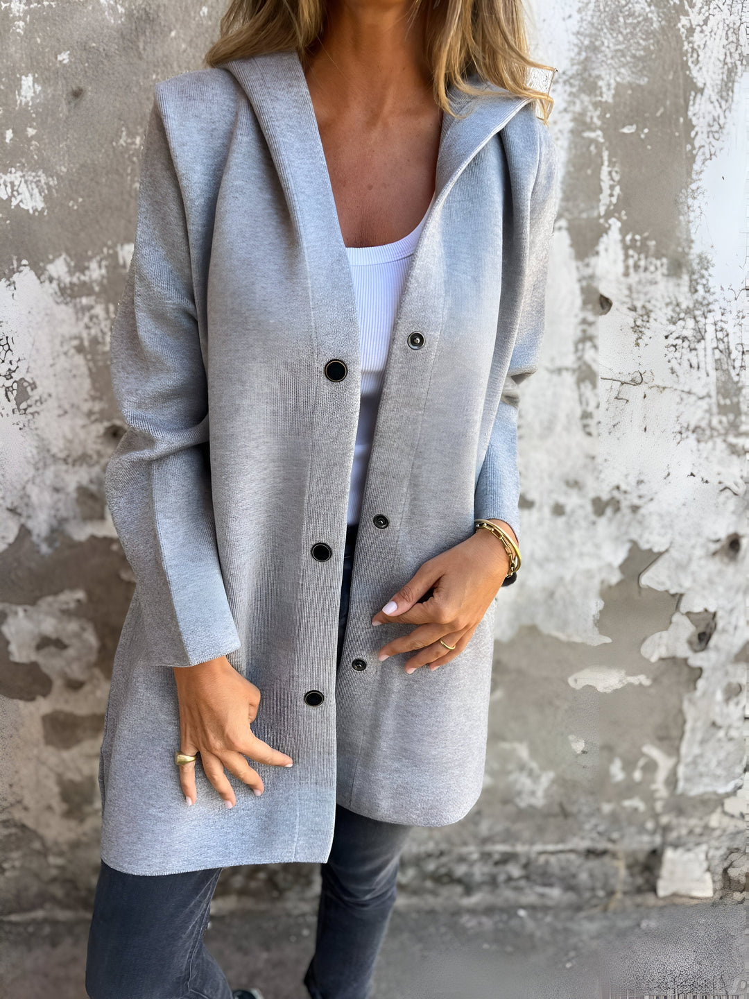 Women's Longline Hooded Jacket Single Breasted Relaxed Fit