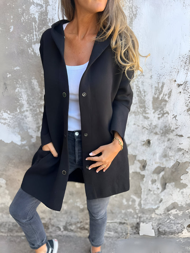 Women's Longline Hooded Jacket Single Breasted Relaxed Fit