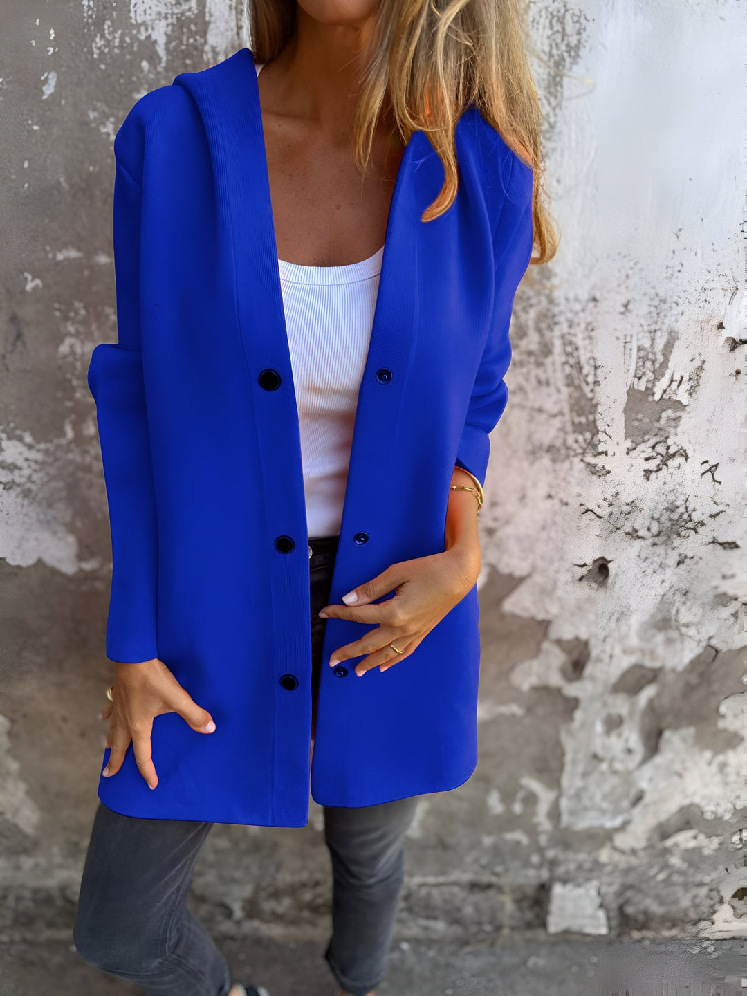 Women's Longline Hooded Jacket Single Breasted Relaxed Fit