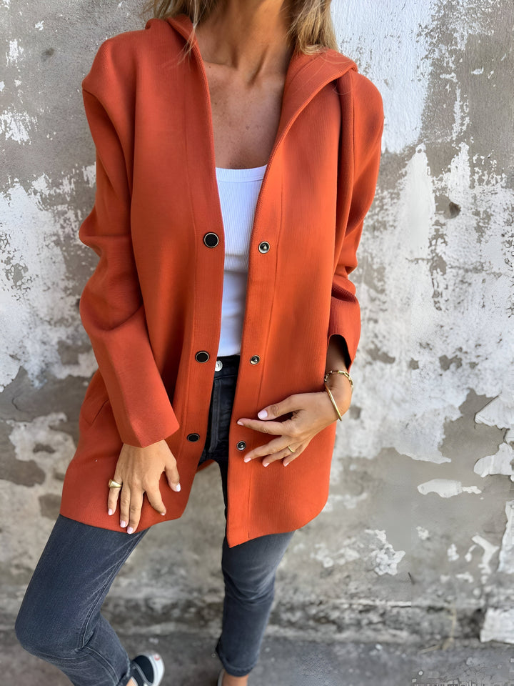 Women's Longline Hooded Jacket Single Breasted Relaxed Fit