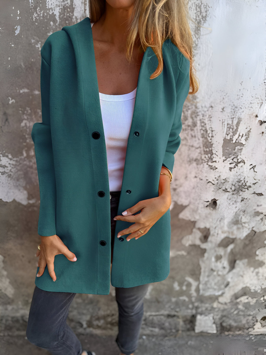 Women's Longline Hooded Jacket Single Breasted Relaxed Fit