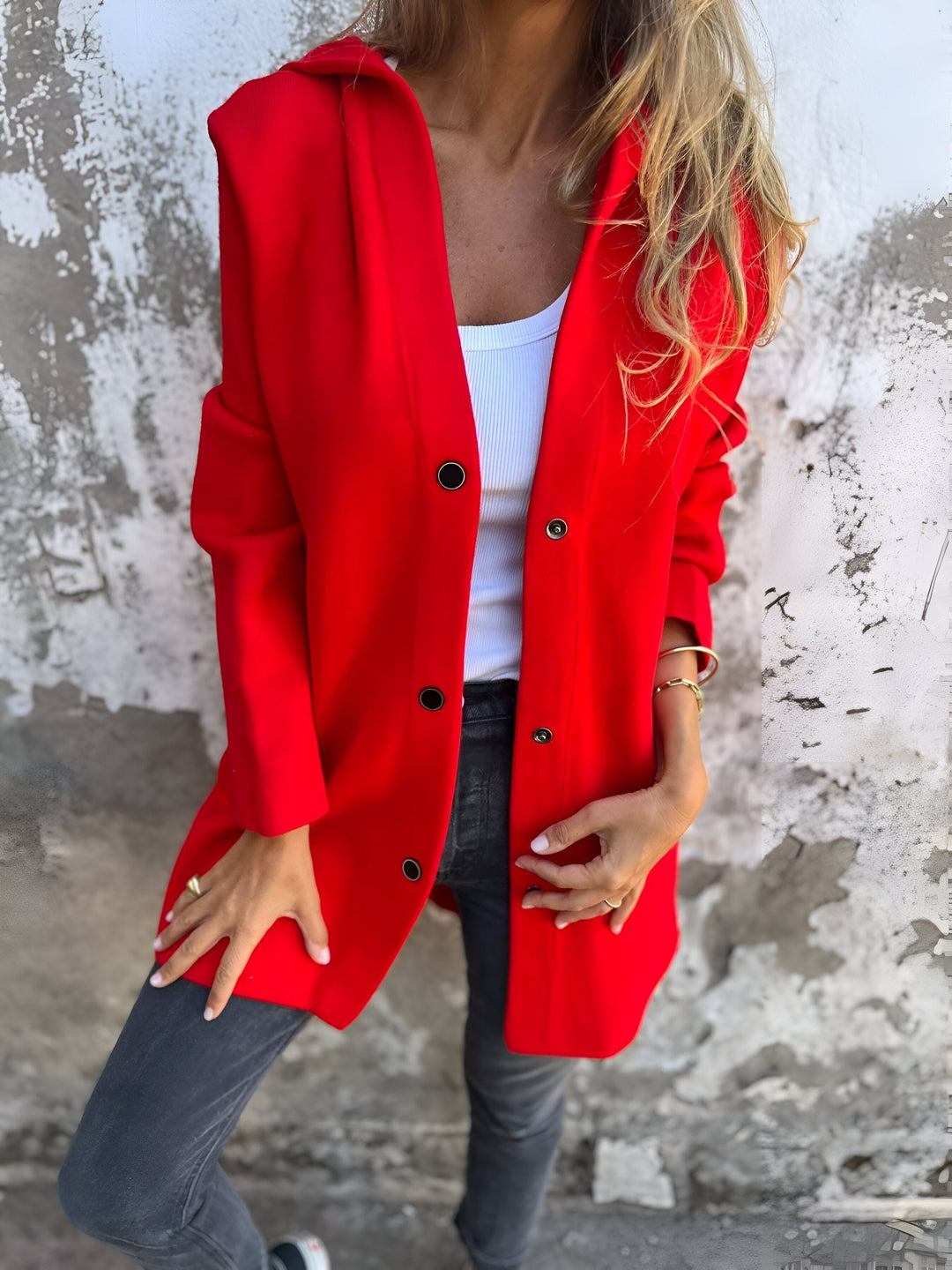 Women's Longline Hooded Jacket Single Breasted Relaxed Fit