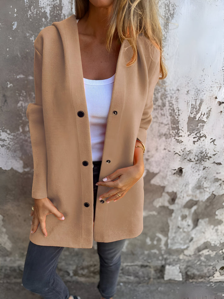 Women's Longline Hooded Jacket Single Breasted Relaxed Fit