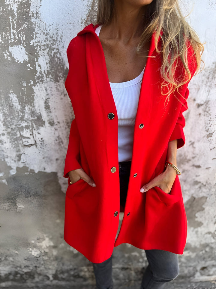 Women's Longline Hooded Jacket Single Breasted Relaxed Fit