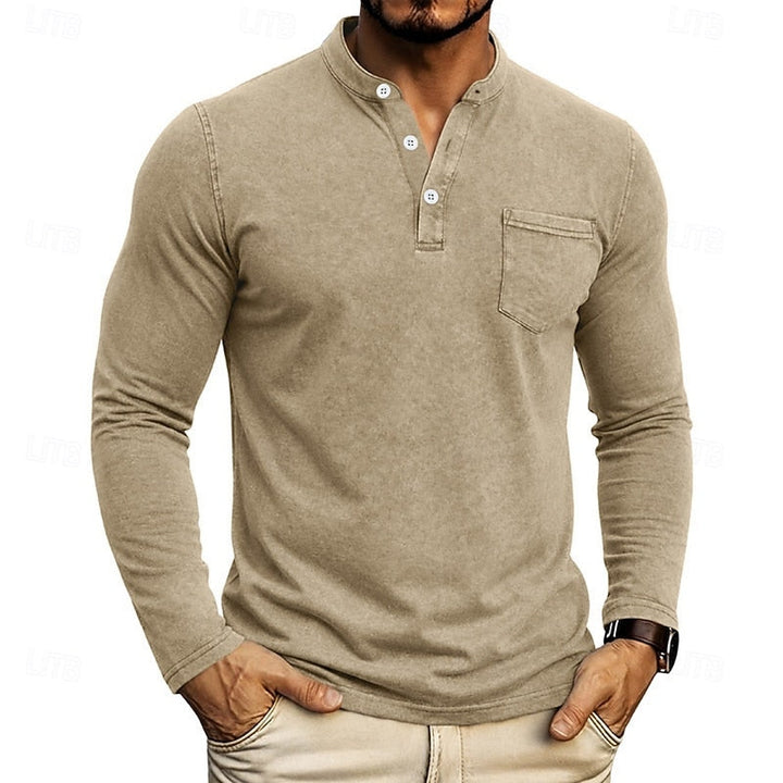 Men's Long Sleeve Henley with Chest Pocket