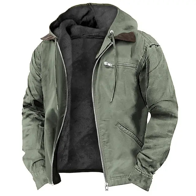 Men's Fleece-Lined Hooded Jacket with Zip Front