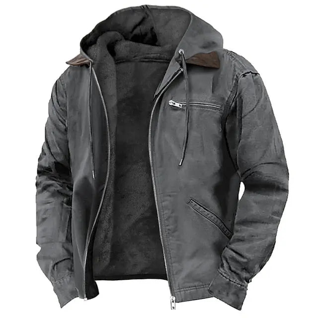 Men's Fleece-Lined Hooded Jacket with Zip Front