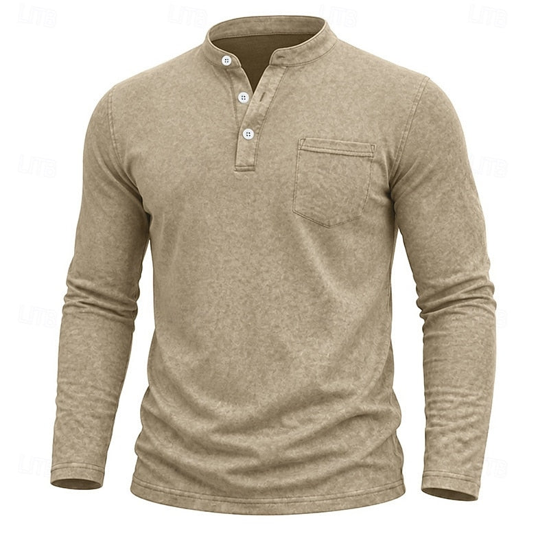 Men's Long Sleeve Henley with Chest Pocket