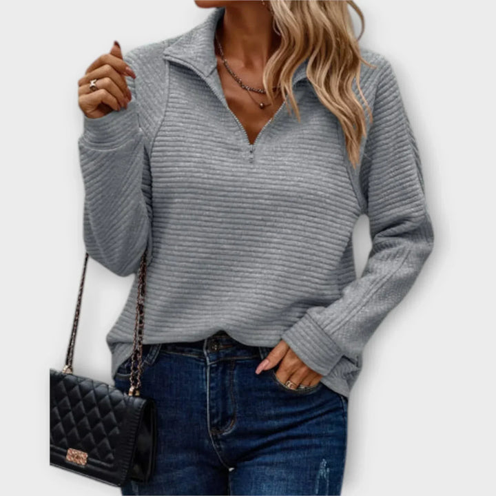 Women's Ribbed Funnel Neck Quarter-Zip Jumper