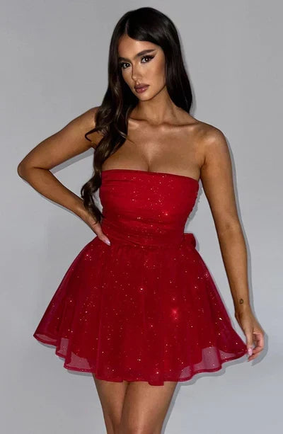 Women's Strapless Glitter Skater Dress