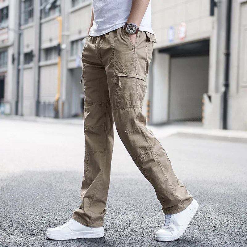 Men's Wide-Leg Cargo Trousers with Zip Pockets