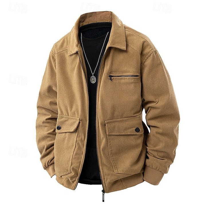 Men's Corduroy Zip-Up Jacket with Flap Pockets