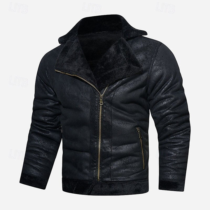 Men's Fleece-Lined Biker Jacket with Zip Pockets