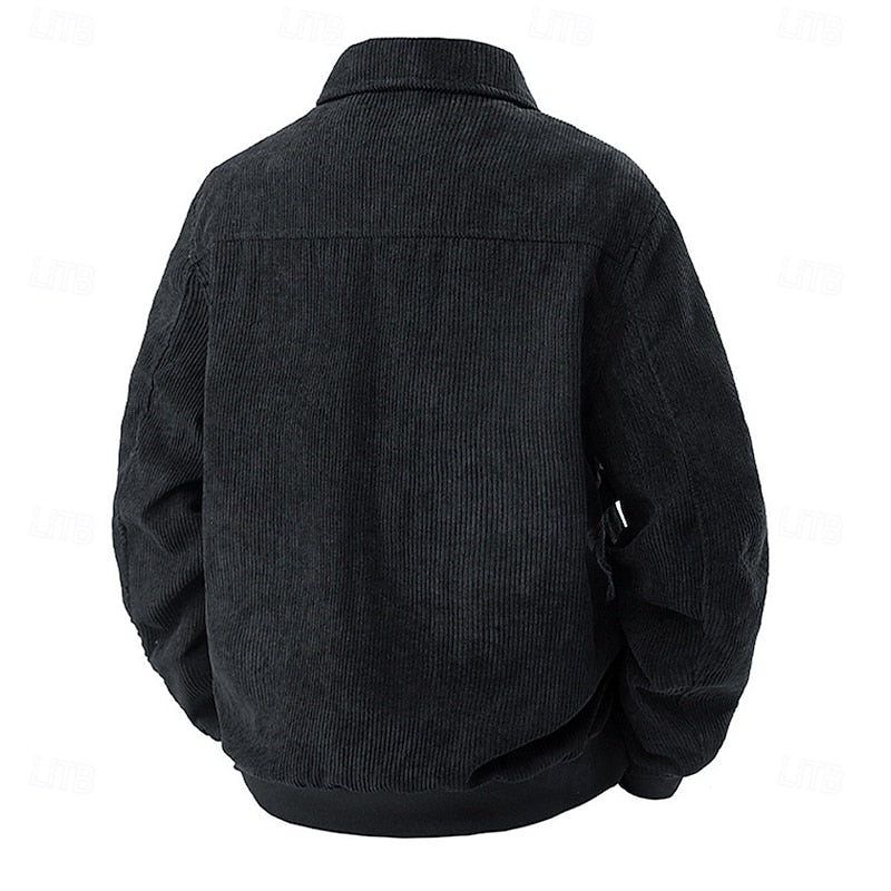 Men's Corduroy Zip-Up Jacket with Flap Pockets
