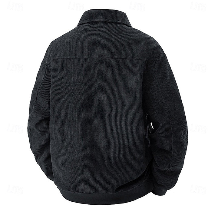 Men's Corduroy Zip-Up Jacket with Flap Pockets