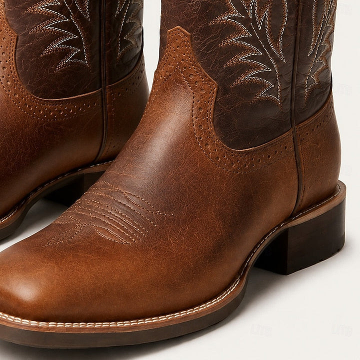 Men's Leather Western Cowboy Boots with Stitched Shaft