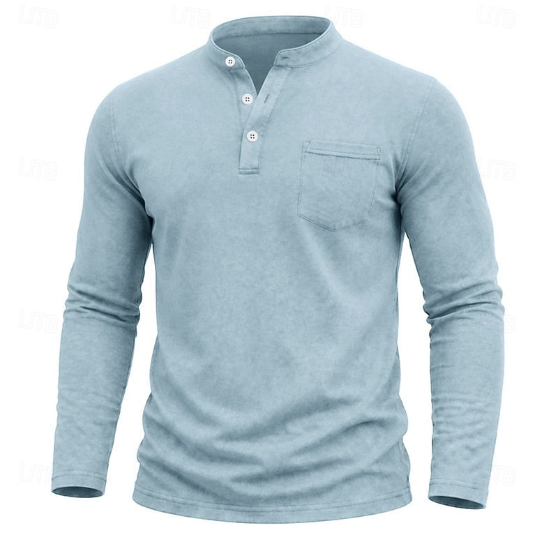 Men's Long Sleeve Henley with Chest Pocket