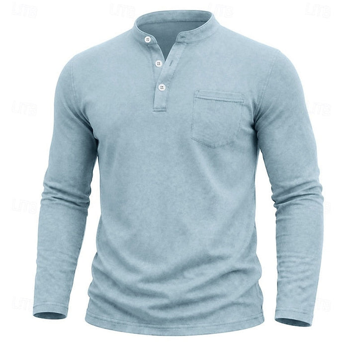 Men's Long Sleeve Henley with Chest Pocket