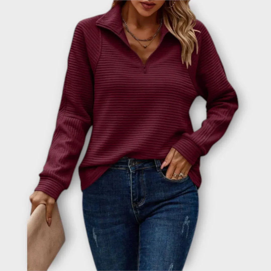 Women's Ribbed Funnel Neck Quarter-Zip Jumper