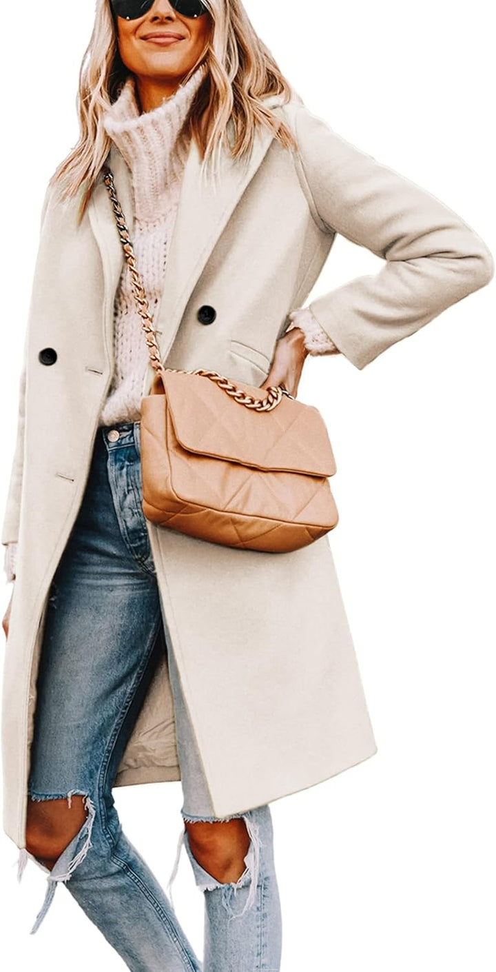Women's Double-Breasted Longline Coat with Notch Lapels