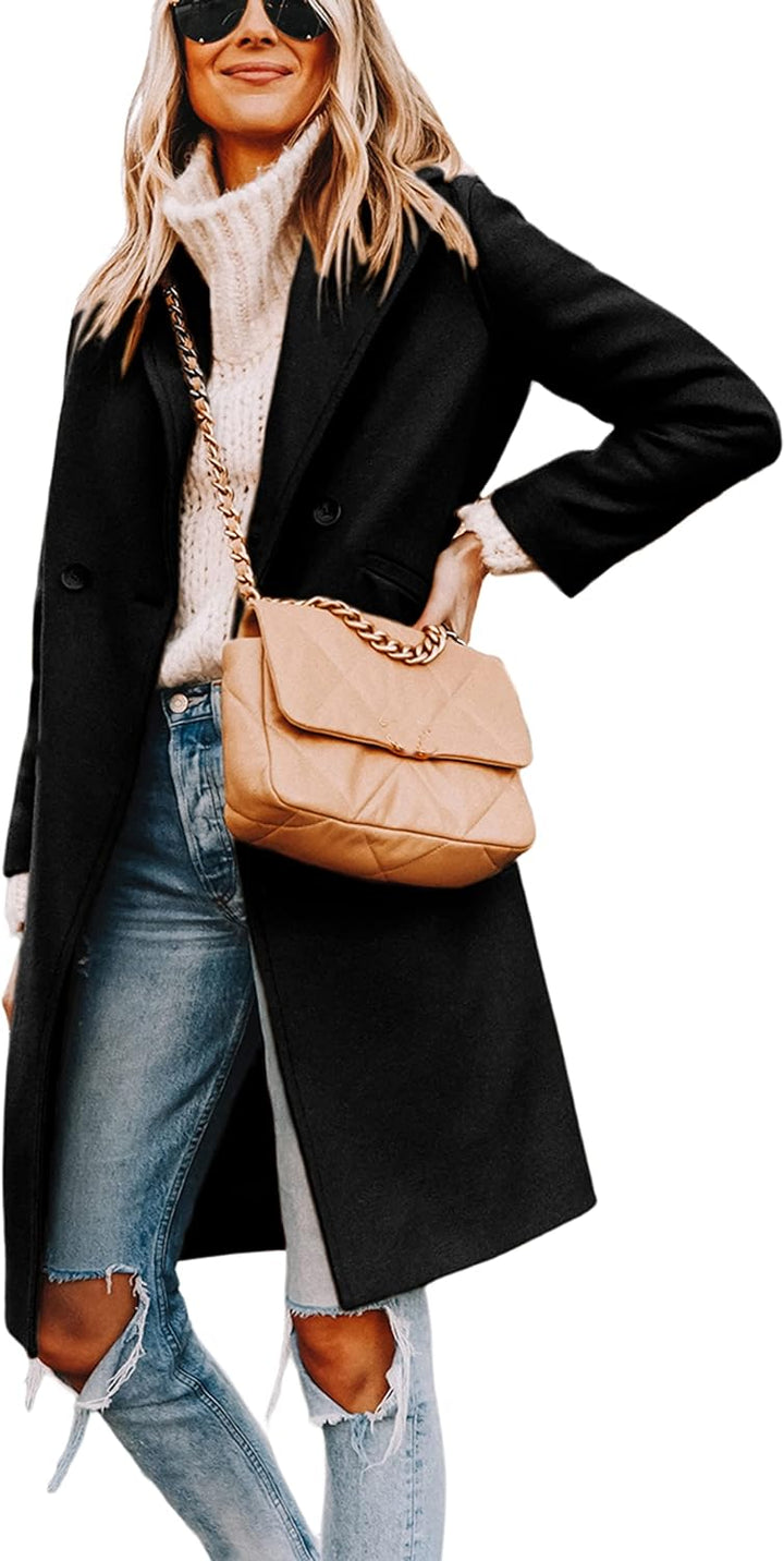Women's Double-Breasted Longline Coat with Notch Lapels