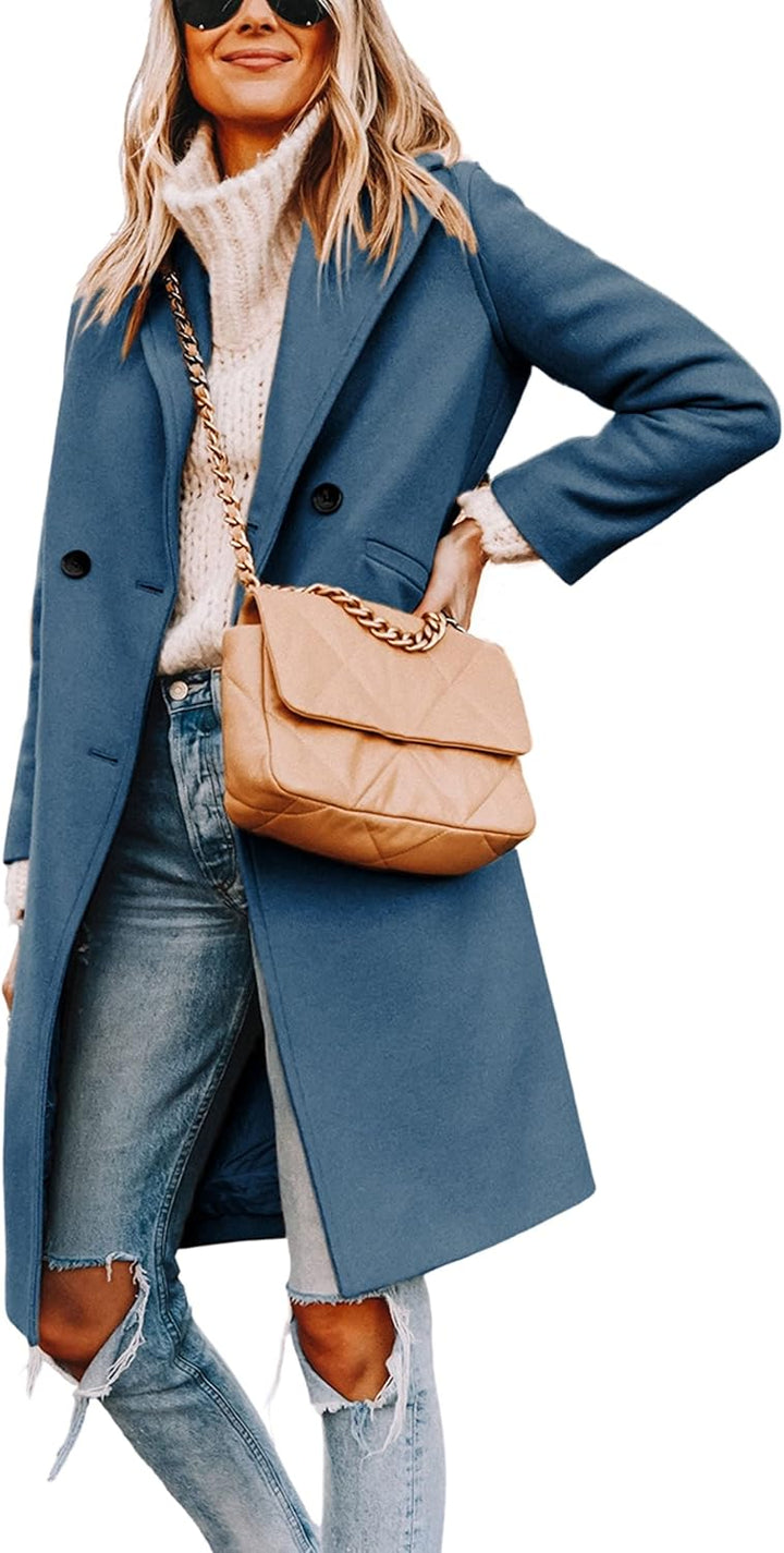 Women's Double-Breasted Longline Coat with Notch Lapels