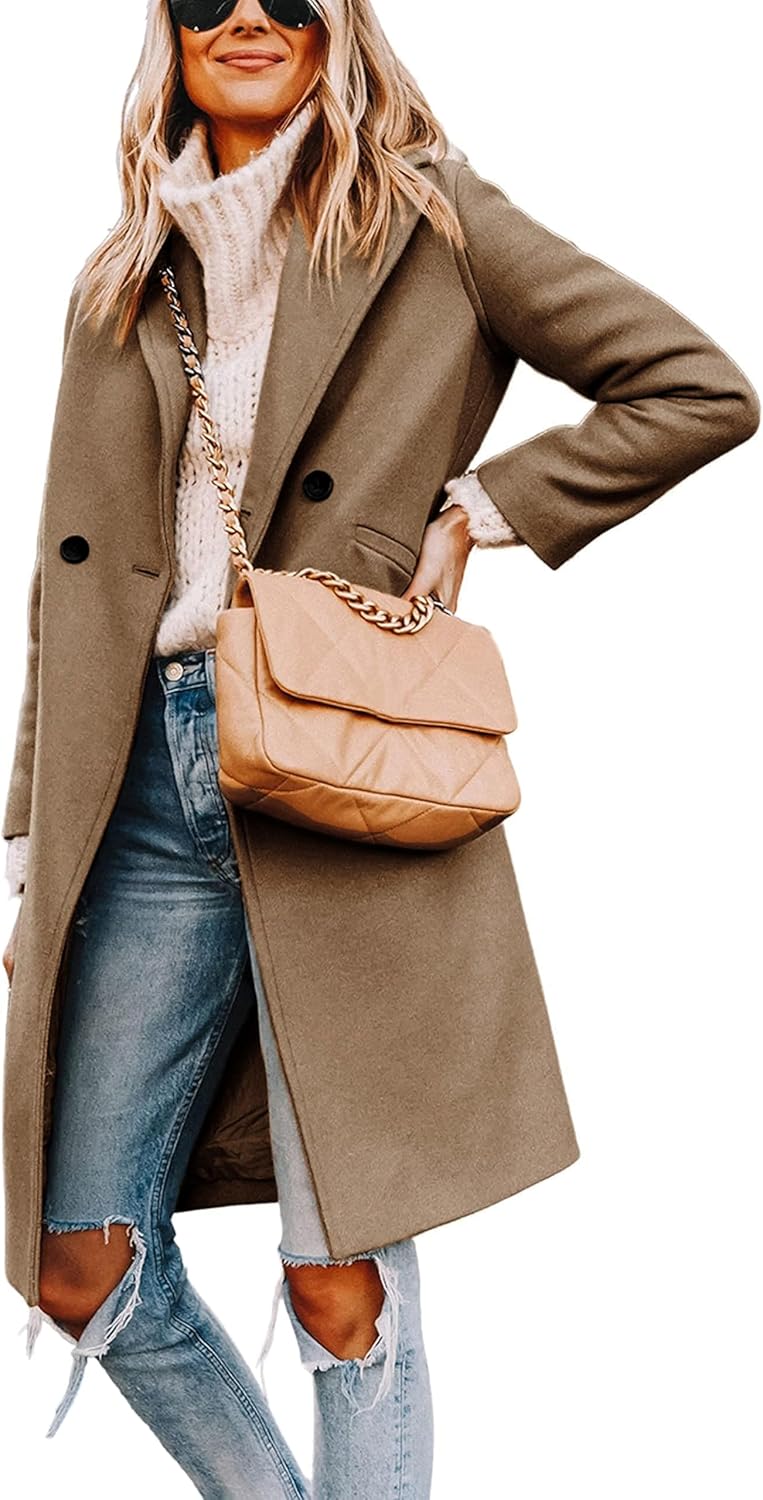 Women's Double-Breasted Longline Coat with Notch Lapels