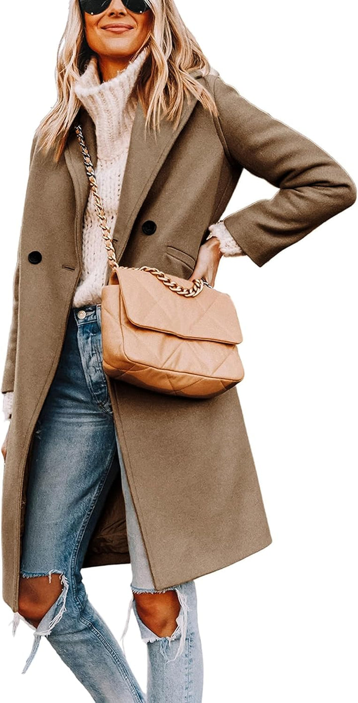 Women's Double-Breasted Longline Coat with Notch Lapels