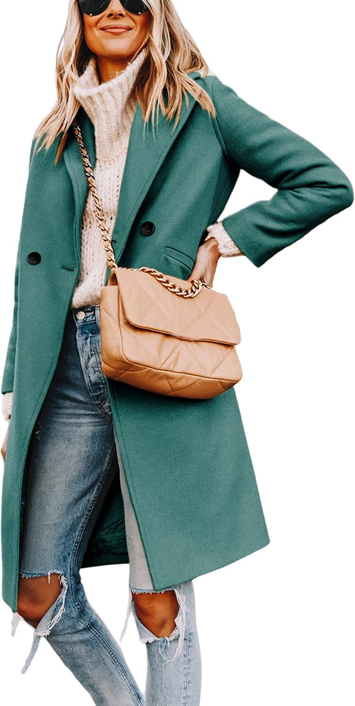 Women's Double-Breasted Longline Coat with Notch Lapels