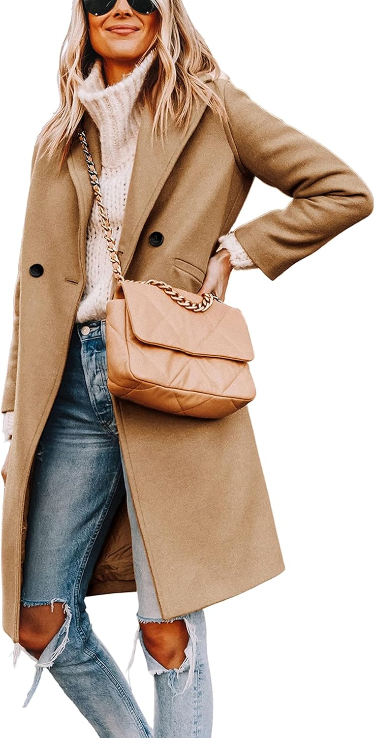 Women's Double-Breasted Longline Coat with Notch Lapels