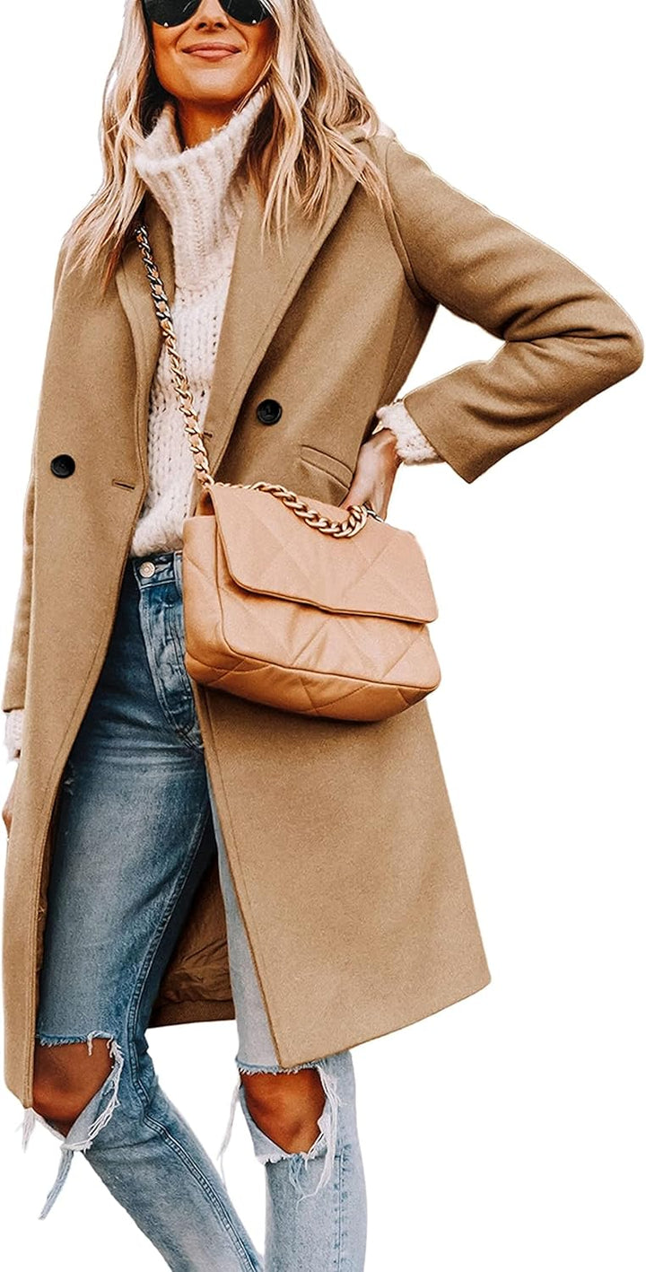 Women's Double-Breasted Longline Coat with Notch Lapels