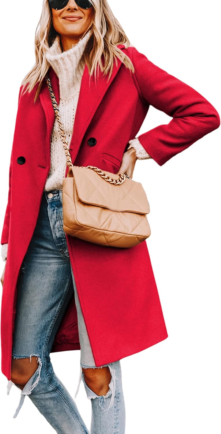 Women's Double-Breasted Longline Coat with Notch Lapels