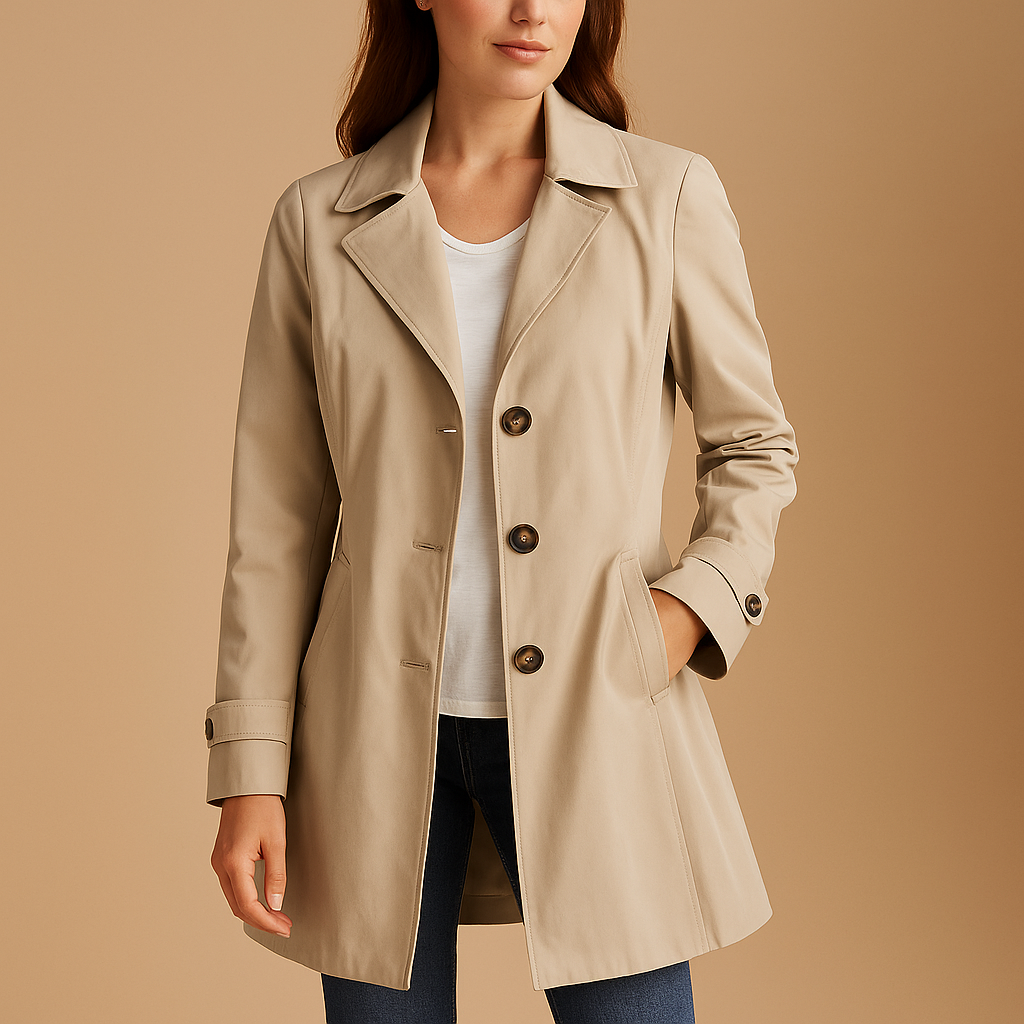 Women's Single-Breasted Coat with Notch Lapel